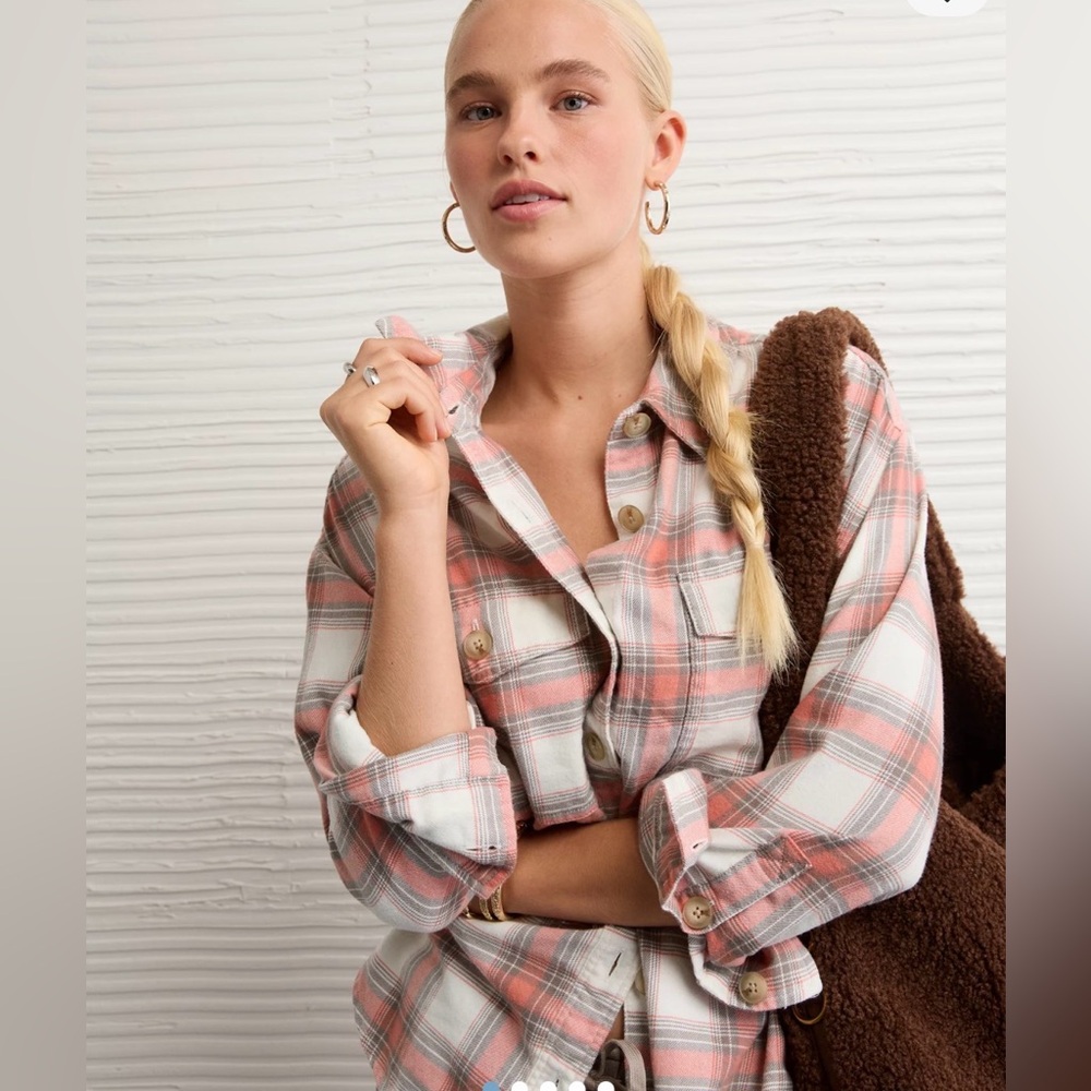 American Eagle Oversized Plaid Button-Up Shirt size XS NWT festival wear